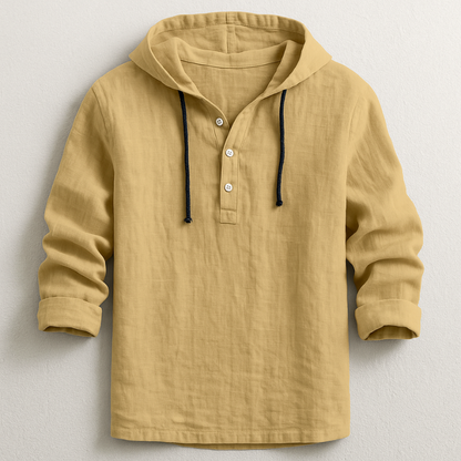 Camicia di lino da uomo con cappuccio, fresca e comoda, dallo stile casual