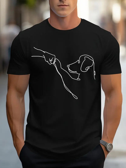 Men's T-shirt with Round Neck and Funny Print of Dog and Fist - Carl