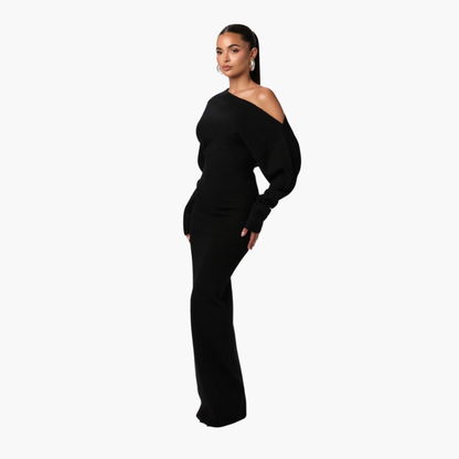 Off-Shoulder Knitted Dress for Women – Elegant Evening Dress