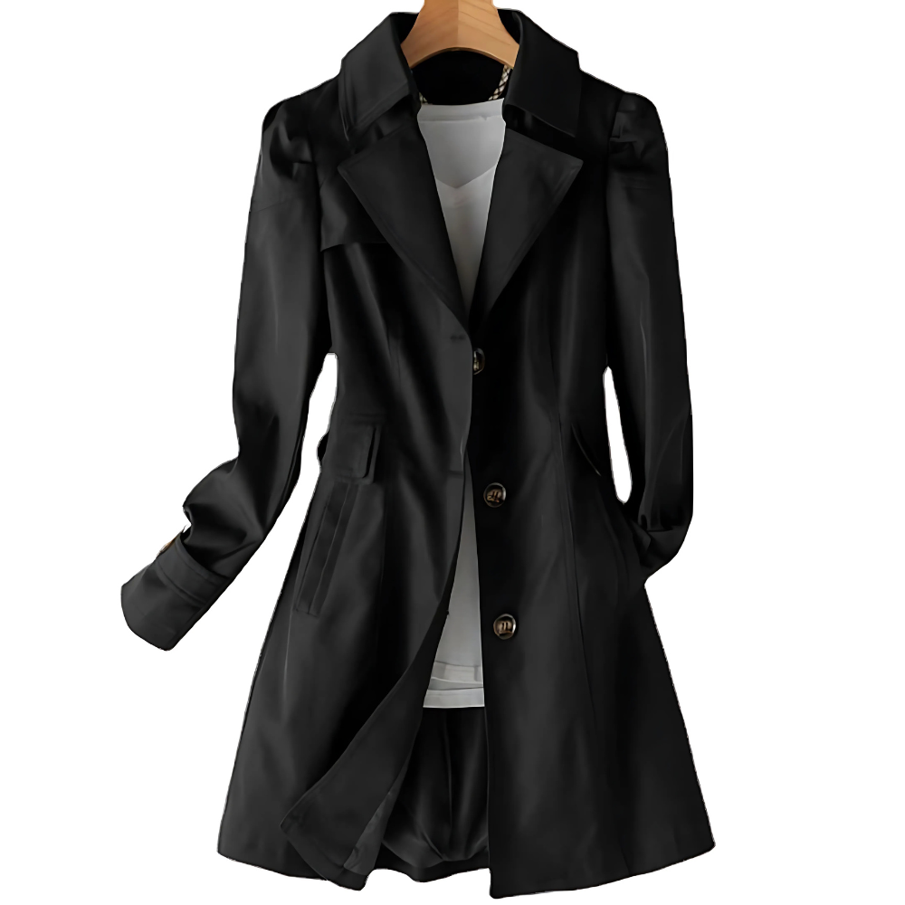 Tailored Ladies Trench Coat with Buttons and Classic Collar