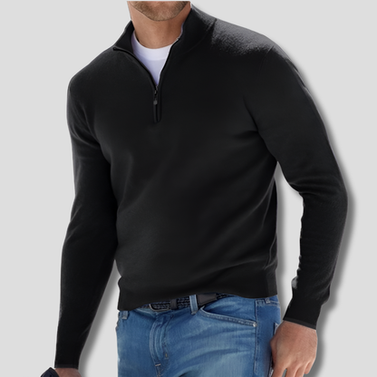 Men's Cotton Knitted Jumper with Zip Collar