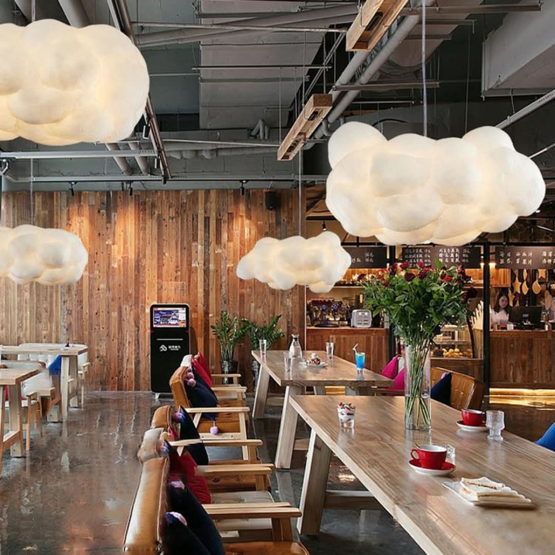 Minori design-pendellampe med LED, skyformet, PVC/bomull, hvit