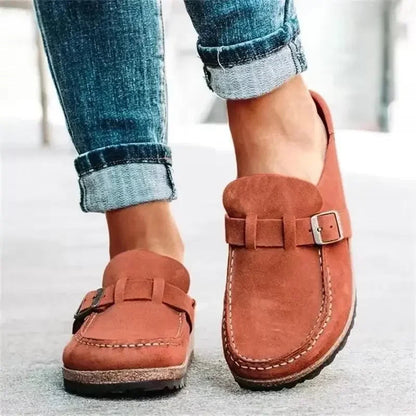 Retro buckle flat mules for women