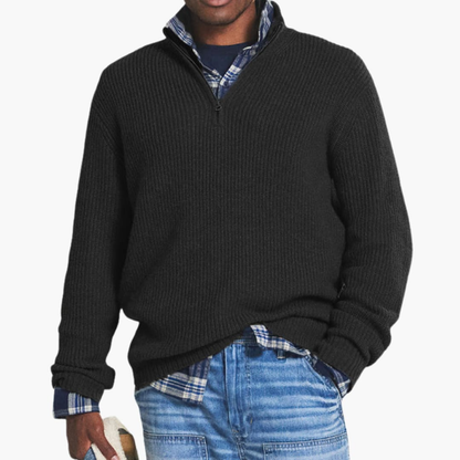 Men's Ribbed Knit Jumper with Half-Zip Neckline