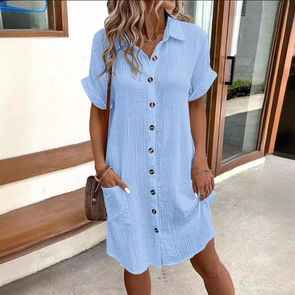 Summer Shirt Dress with Short Sleeves