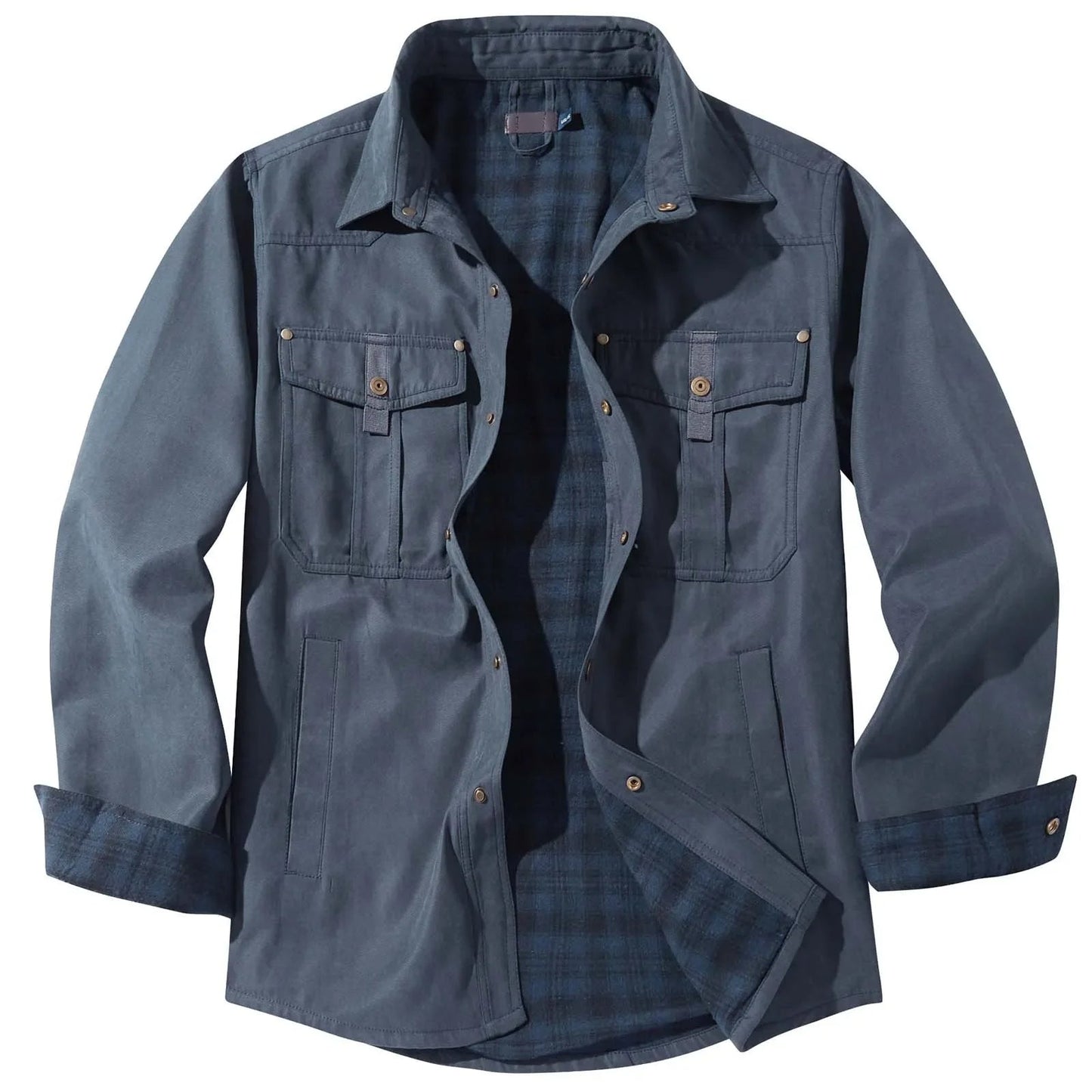Plus Size Flannel Men's Jacket with Check Pattern and Removable Hood