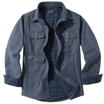 Plus Size Flannel Men's Jacket with Check Pattern and Removable Hood