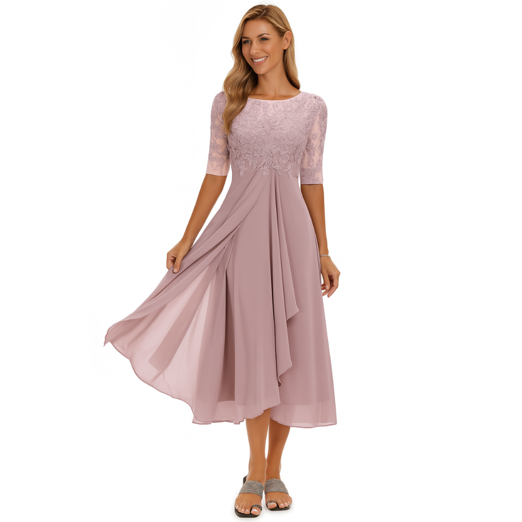 Midi dress for women made of lace and chiffon