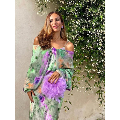 Μάξι φόρεμα παραλίας tie-dye με ανοιχτή πλάτη και μακριά μανίκια