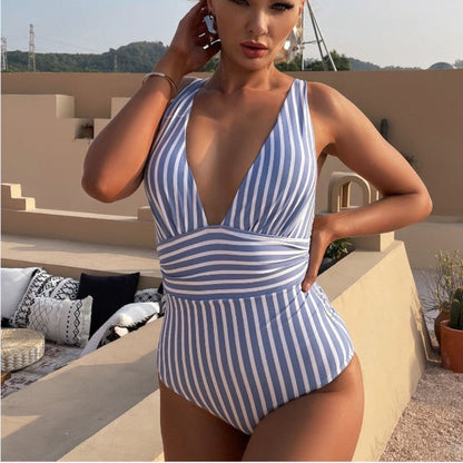 Striped Halter Neck Swimsuit for Women