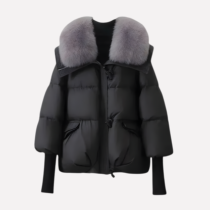 Ladies Puffer Jacket with Faux Fur Collar