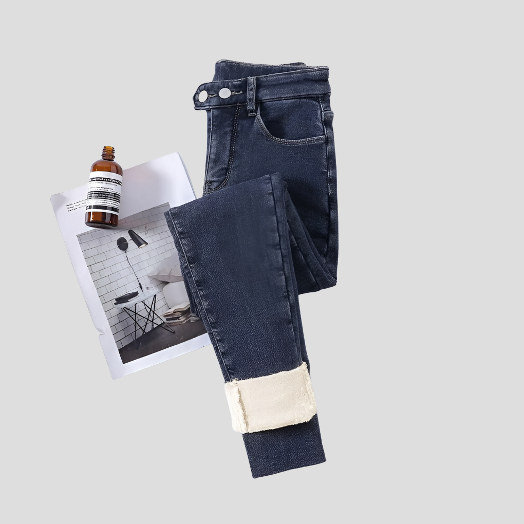High-waisted winter jeans for women, lined for cold days