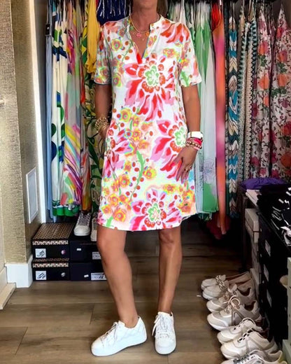 Dress with short sleeves and floral print - Rosalie