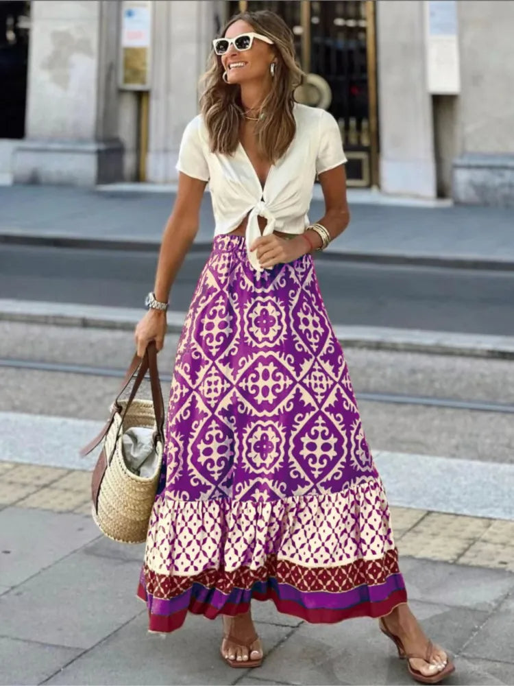 Liora – Retro Summer Skirt with Print and Ruffles