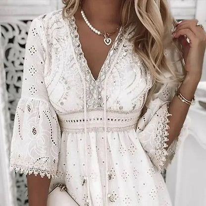 Naiara – Lightweight Boho Summer Dress with Embroidery and Flare Sleeves