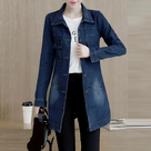 Long Denim Jacket for Women with Embroidery Details