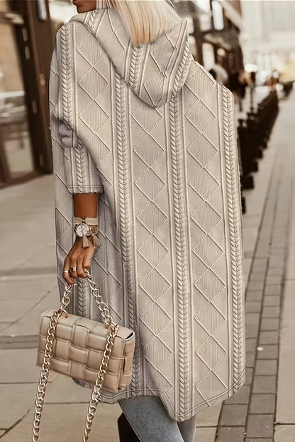 Ladies' Cosy Long Cardigan with Hood and Cable Knit