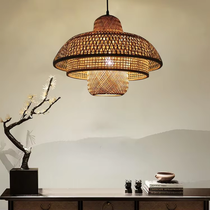 Lampă suspendată Calea Lactee – design art deco din bambus