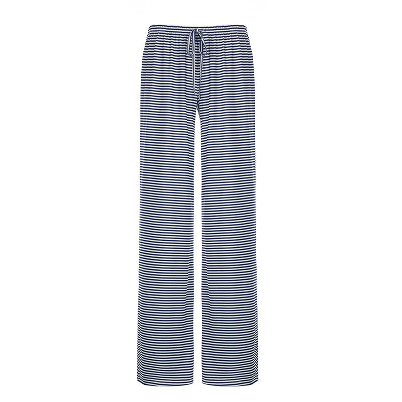 Striped Lounge Trousers for Women with Wide Legs and Elastic Waist