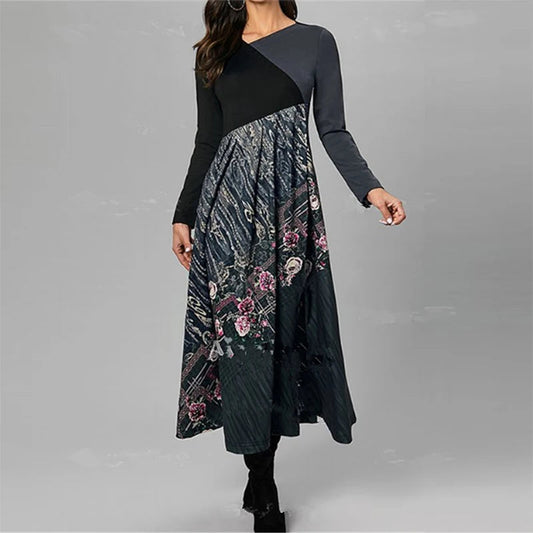 Elegantes A-Linien-Kleid mit V-Ausschnitt und langen Ärmeln