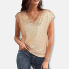 Top de lentejuelas brillantes para mujer con escote en V
