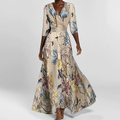 V-Neck Maxi Dress with Print and Pockets