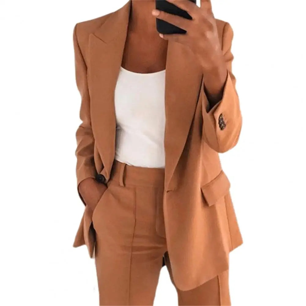 Classic Blazer with Long Sleeves and Single Button Closure