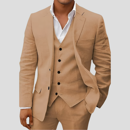 Completo da uomo in lino a tre pezzi: blazer, gilet e pantaloni