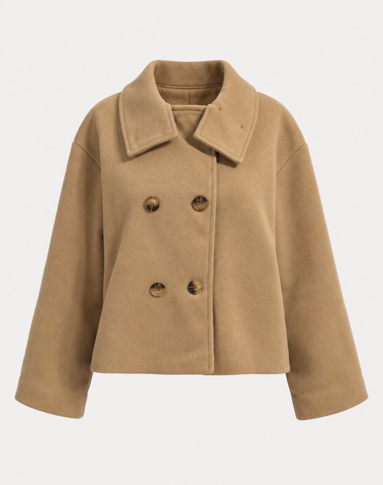 Cappotto invernale morbido e caldo da donna, con collo alto e stile caban