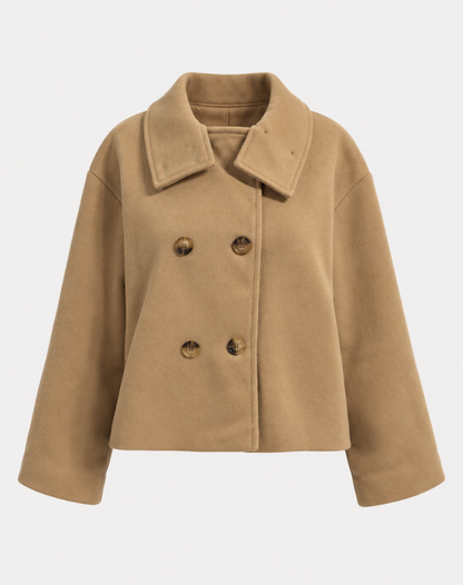Cappotto invernale morbido e caldo da donna, con collo alto e stile caban