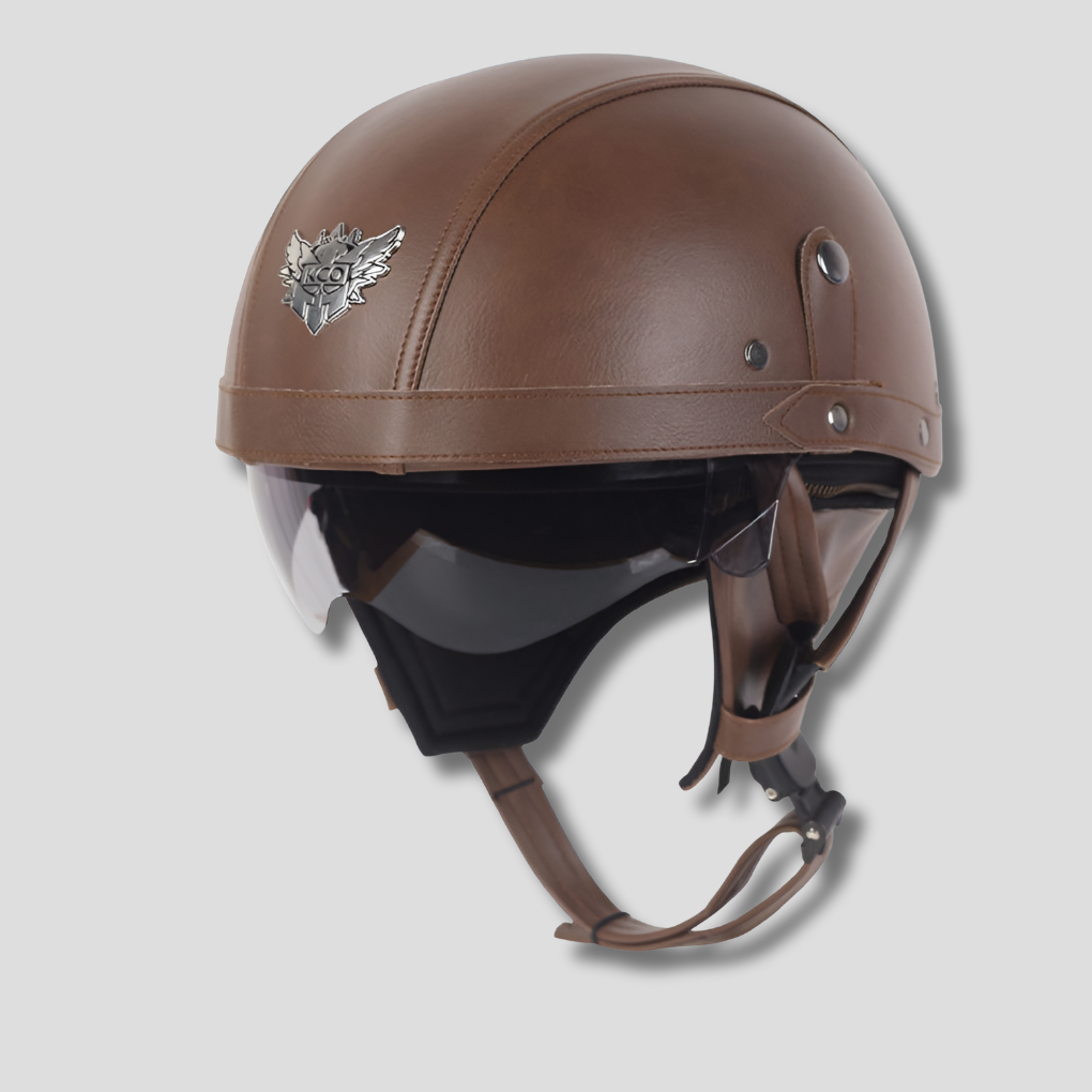 Vintage motorcycle helmet with retractable visor