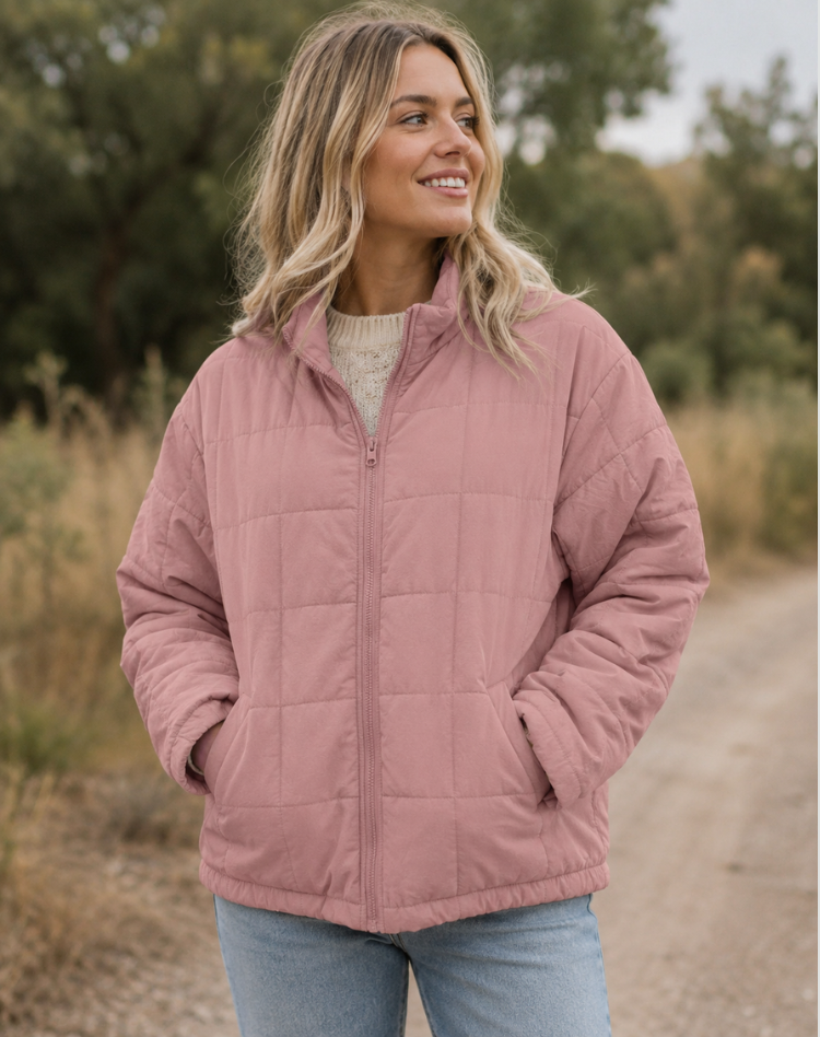 Quilted Bomber Jacket with Zip and Pockets