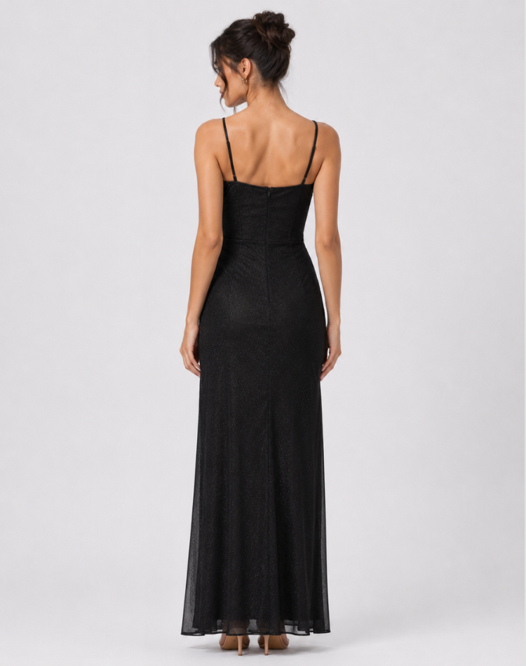 Gala Maxi Dress with Glitter and High Split for Women