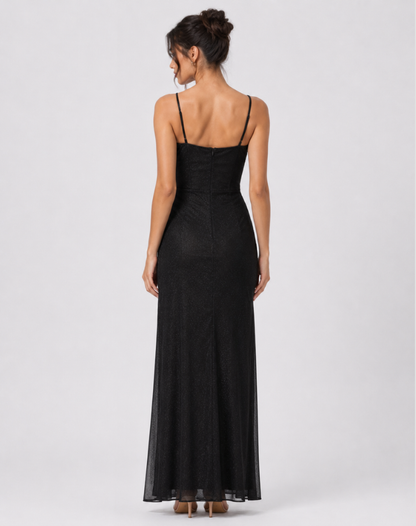 Gala Maxi Dress with Glitter and High Split for Women
