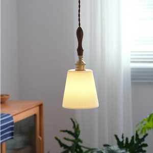 Retro Pendant Light with Ceramic and Wood - Adjustable