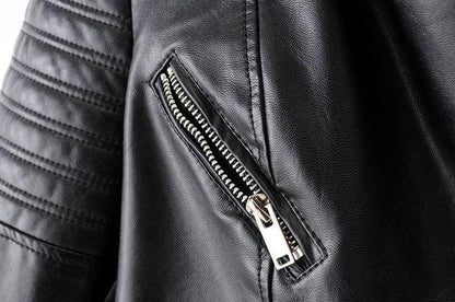 Black Leather Women's Jacket with Zip Pockets