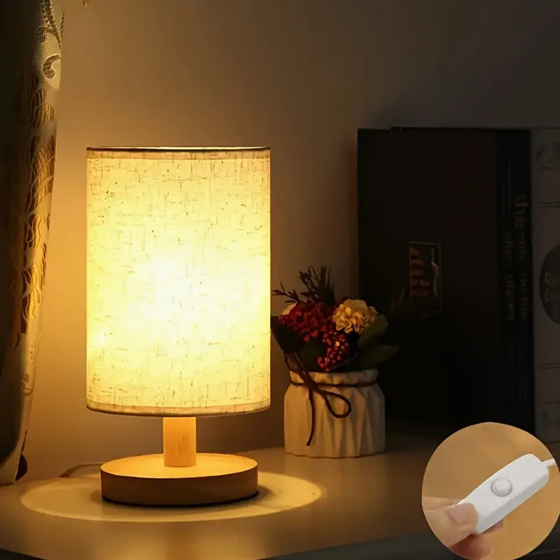 Minimalist Table Lamp with Wooden Base and Fabric Shade for Ambient Light