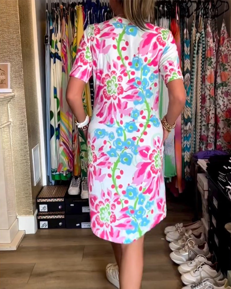 Dress with short sleeves and floral print - Rosalie