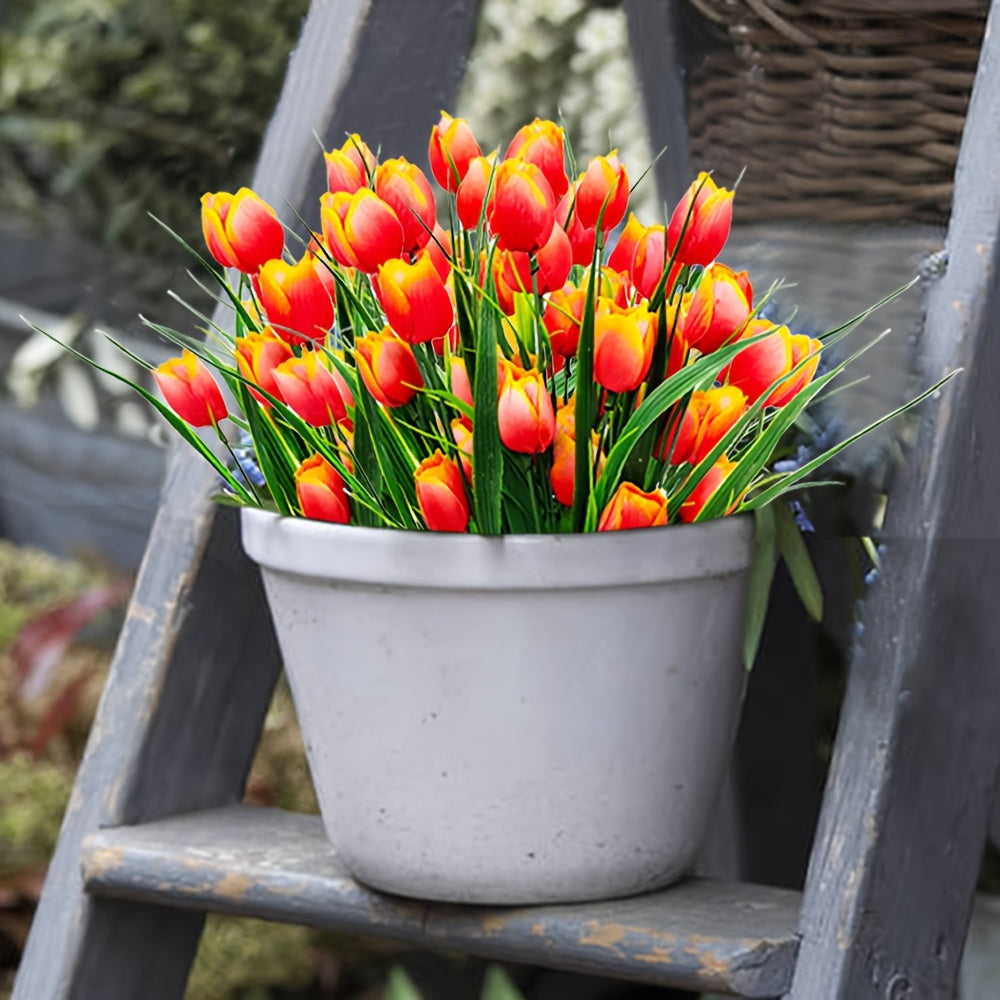 Set of 6 Bunches of Artificial Tulips – UV Resistant and Realistic for Garden and Interior Decoration