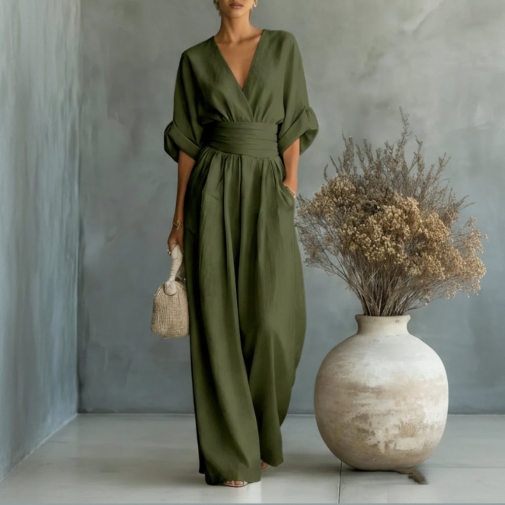 Summer Short-sleeved Jumpsuit V-neck