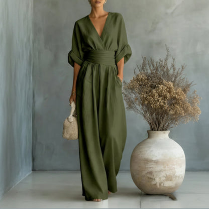 Summer Short-sleeved Jumpsuit V-neck