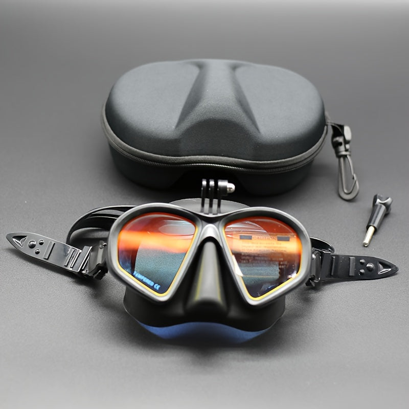 Tauchermaske aus gehärtetem Glas mit Aufbewahrungsbox - Tauchbrille mit Antibeschlagbeschichtung und Kamerahalterung