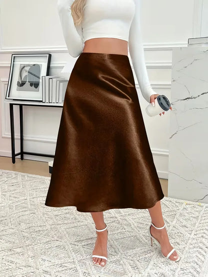 Jupe midi en satin à taille haute