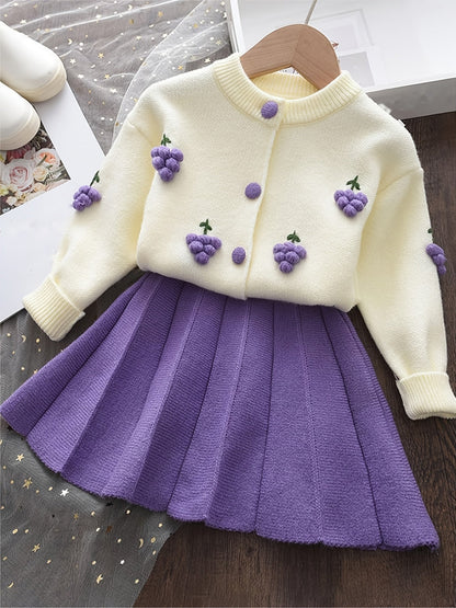 Girls' Knitted Cardigan & Pleated Skirt Set - Roxanne