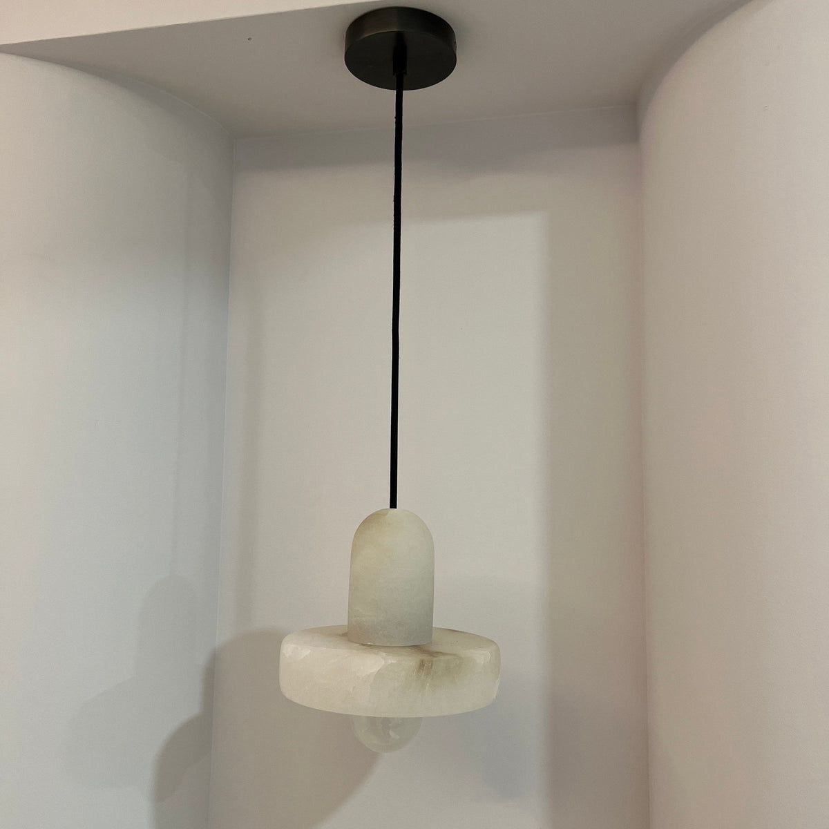 Modern White Alabaster Pendant Lamp with Marble Shade