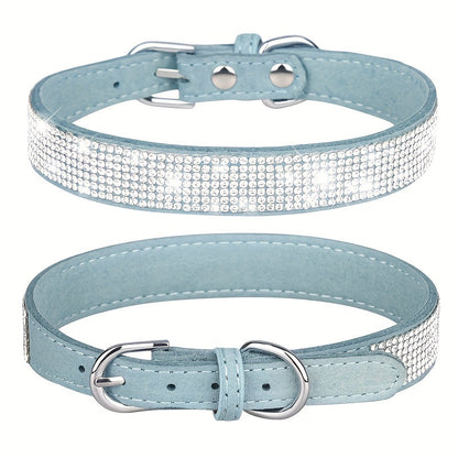 Adjustable Leather Dog Collar with Rhinestones – Strong and Durable