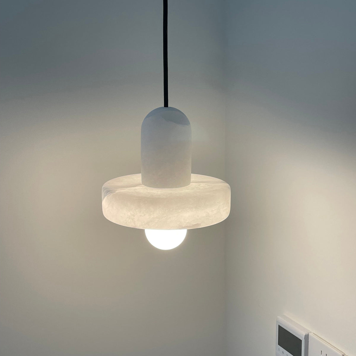 Modern White Alabaster Pendant Lamp with Marble Shade