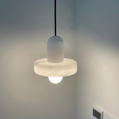 Modern White Alabaster Pendant Lamp with Marble Shade