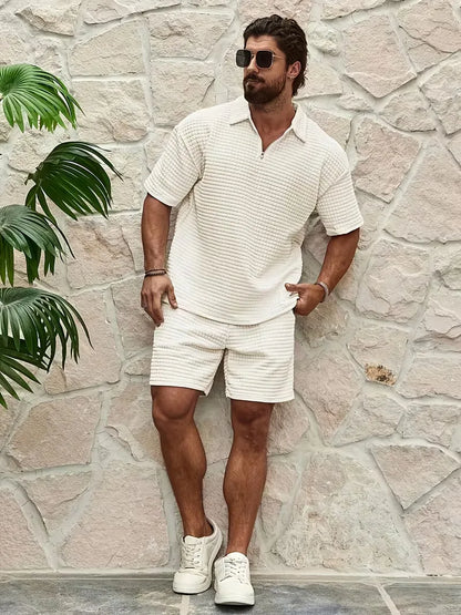 Ensemble avec col en V et texture