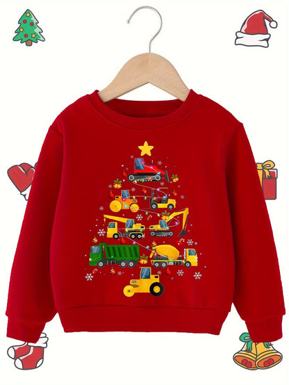 Christmas Tree Graphic Print Boys Warm Fleece Sweatshirt - Sebastian